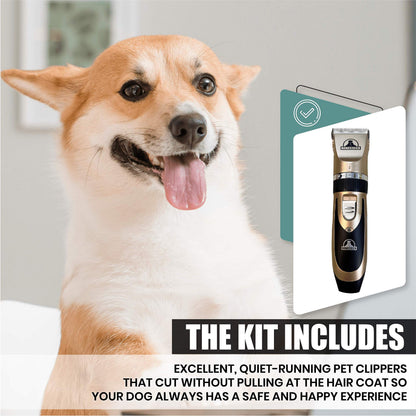 Pet Union Professional Dog Grooming Kit - Rechargeable, Cordless Pet Grooming Clippers & Complete Set of Dog Grooming Tools. Low Noise & Suitable for Dogs, Cats and Other Pets (Gold)