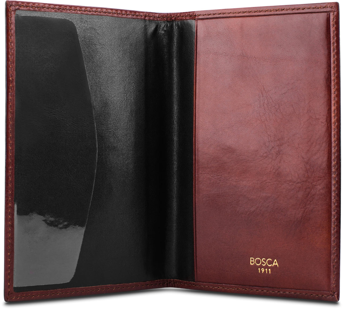 Bosca Old Leather Passport Holder For Men & Women - RFID Blocking, Travel Passport Wallet With Classic Finish, Gift Packaging Included Dark Brown