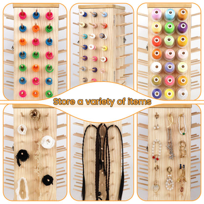 New brothread 129 Spools(DIY) 360° Fully Rotating Wooden Thread Rack/Thread Holder Organizer with Double Doors(Inner Space Hold ≤ 500M Thread Spools) for Sewing, Quilting, Embroidery, Hair-braiding