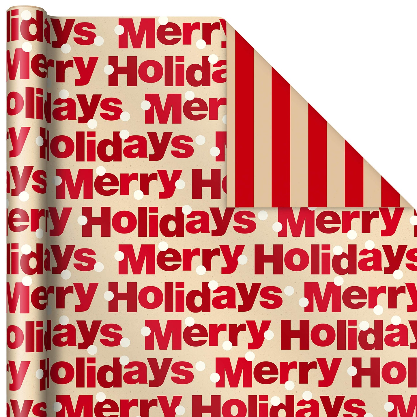 Hallmark Reversible Christmas Wrapping Paper (3 Rolls: 120 sq. ft. ttl) Merry Holidays, Snowflakes, Snowmen, Red Stripes
