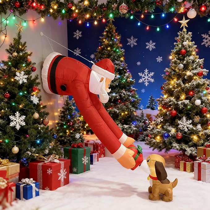 7ft Christmas Inflatable Santa Claus with Puppy and Gift Box - Outdoor Holiday Decor for Christmas, Ideal for Front Yard and Doorway