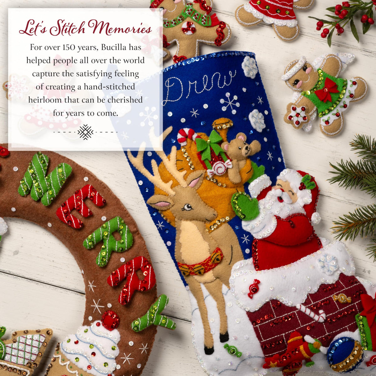 Bucilla Felt Garland Making Kit, Gingerbread Treats, Perfect for DIY Arts and Crafts Projects