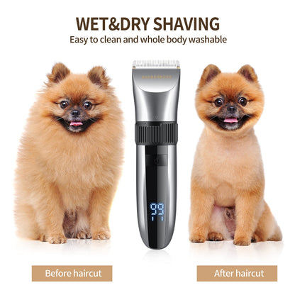BarberBoss Cordless Dog Grooming Clipper - Waterproof, Ceramic Blades, LED Display, Fast Charging, Electric Pet Clippers for Dogs & Cats, Pets Hair Trimmer, QR-9082