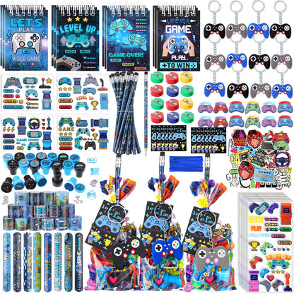 Sayglossy 251 Pcs Cool Video Game Party Favors Set Includes Gift Bags Pencils Notebook Sharpener Slap Bracelets Rings Keychains Tattoo Gaming Stickers Stamper Gamer Party Favors Birthday