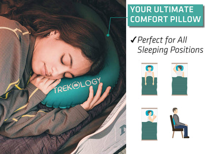 TREKOLOGY Ultralight Inflating Travel/Camping Pillows - Compressible, Compact, Inflatable, Comfortable, Ergonomic Pillow for Neck & Lumbar Support and a Good Night Sleep while Camp, Backpacking