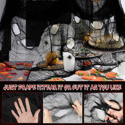 Nirohee 30x433 In Halloween Spider Web Black Creepy Cloth,900 Sqft Spider Webs Halloween Decorations with 100 Fake Spiders,Scary Spooky Gauze with Holes for Haunted House,Yard,Wall,Lawn,Garden,Horro