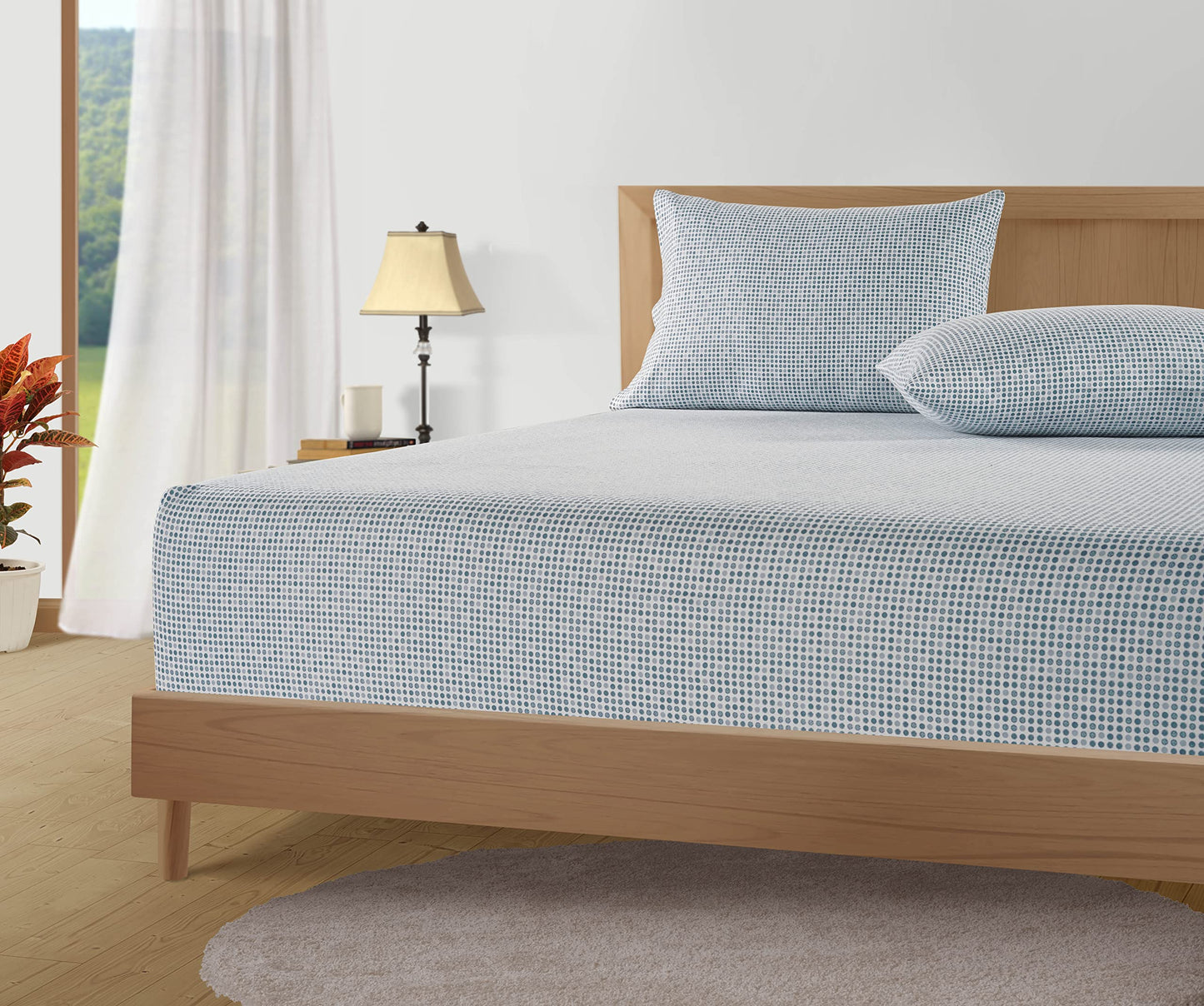 LANE LINEN 100% Cotton Queen Flannel Sheets - Brushed for Extra Softness - Queen Size 100% Cotton Sheets Queen Size Bed Set - Warm & Cozy Flannel Winter Bed Sheets, 15" Deep Pocket - Polka Dot Blue