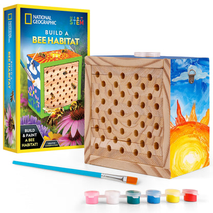 National Geographic Build a Bee Habitat Craft Kit for Kids – Paint & Build a House for Mason Bees, Outdoor Arts & Crafts, Nature Learning Activity, DIY Pollinator Garden Craft, Solitary Bee Hotel