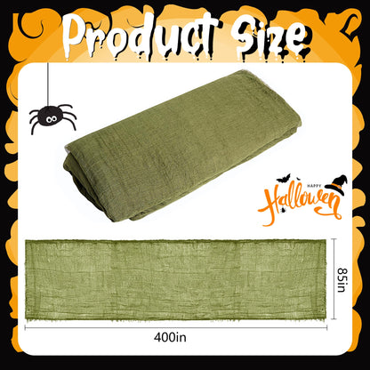 Watayo 400 x 85 Inches Halloween Dark Green Creepy Cloth, Oversize Halloween Cheese Cloth, Scary Spooky Fabric Gauze for Outdoor Haunted House Yard Doorway Decor