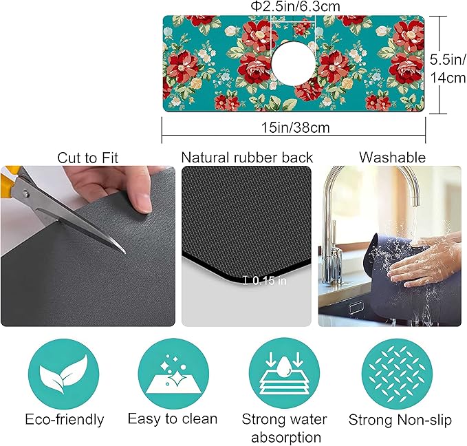 Kitchen Sink Splash Guard Faucet Mat Super Absorbent Fast Drying Mat Sink