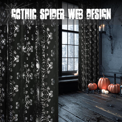 NICETOWN Black Sheer Halloween Curtains with Silver Spider Foil Print, Grommet Flowing Voile Sheer Window Treatment for Gothic Bedroom, W54 x L84, 2 Panels