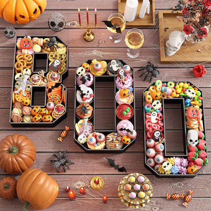 Paready Halloween Charcuterie Letters Boo, 13.78" Fillable Foam Cardboards Boo Black Charcuterie Tray Box for Candy, Treats, Snack, Cupcakes Container for Horror Halloween Party Decorations