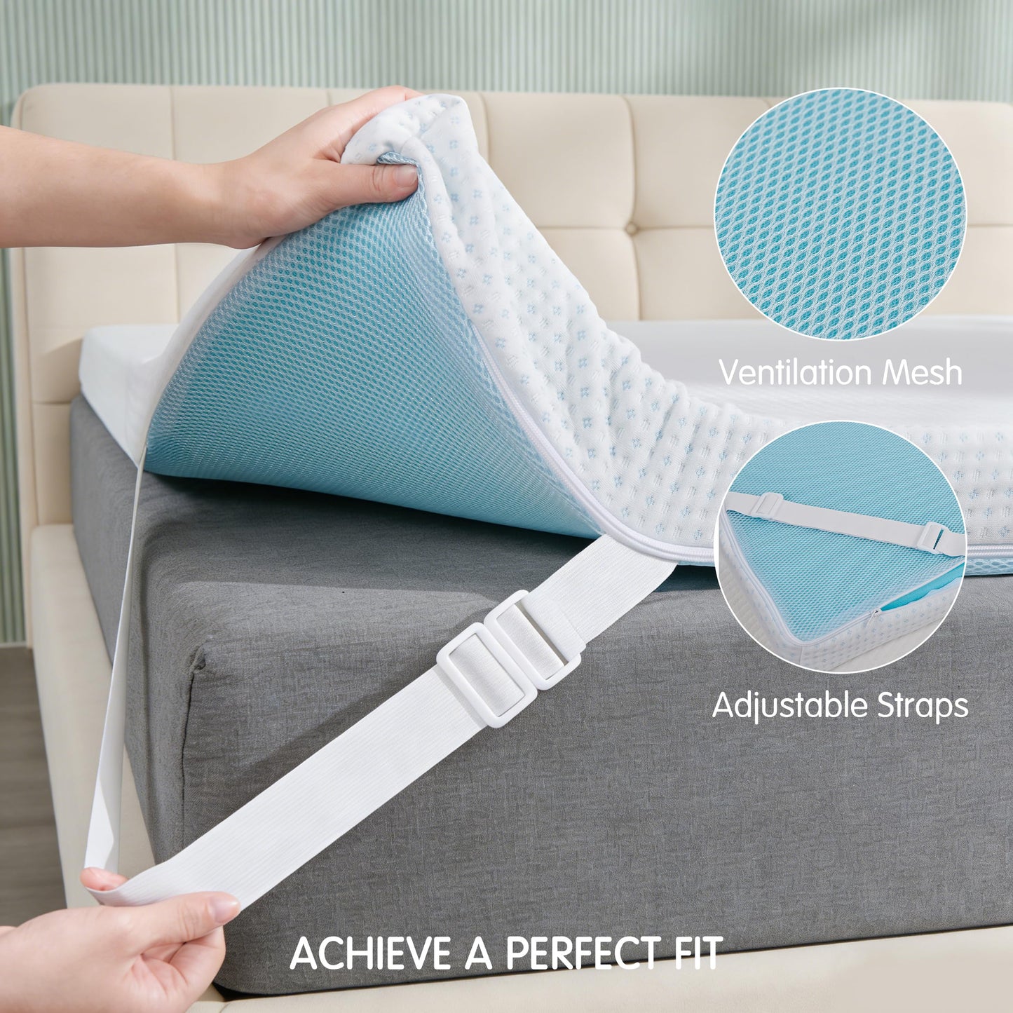 Subrtex Mattress Topper Cover (Only Cover) Mattress Protector Bedding Rayon Made from Bamboo Removable Mattress Encasement Mattress Cover with Zipper (2 Inch, White, Queen)
