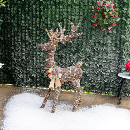 Alpine Corporation 48" Tall Outdoor Rattan Twig Grazing Reindeer Christmas Yard Decor with 80 Warm White LED Lights, Brown