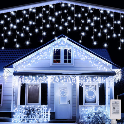 Joomer Christmas Icicle Lights - 32FT Plug in String Lights Waterproof, 8 Modes Timer Connectable Outdoor String Light for Christmas Party, Eaves, Roofs, Xmas Decorations (White)