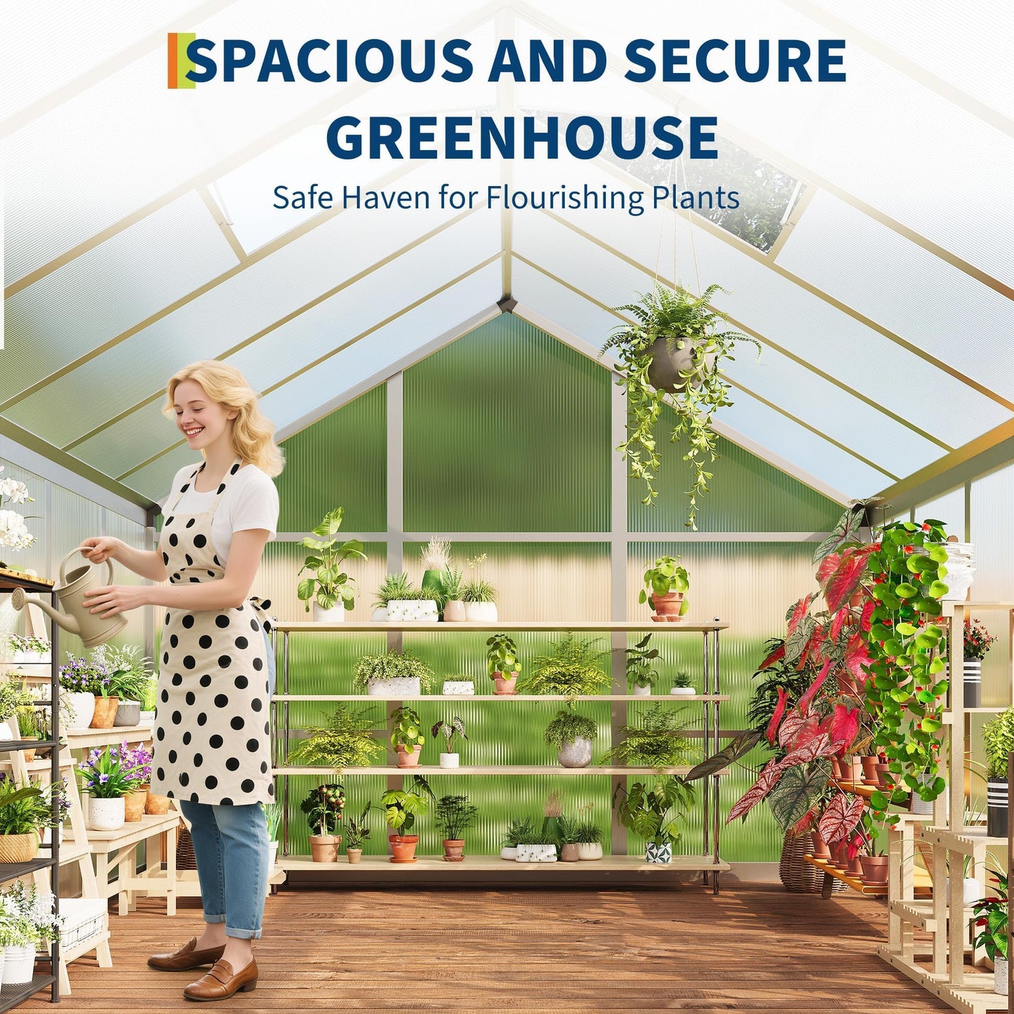 GarveeHome 8X12 FT Greenhouse for Outdoors, Walk-in Greenhouse Kit with Aluminum Frame, Polycarbonate Panels, Adjustable Roof Vent, Sliding Door, Secure Lock for Outside Garden, Patio, Backyard