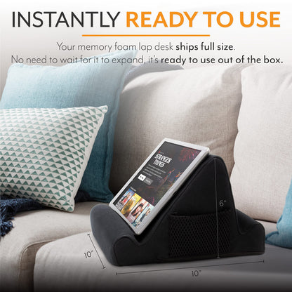 Brookstone Tablet Lap Cushion - Tablet and Phone Holder for Bed, Flights, and Travel, Two Angled Memory Foam Lap Desk for Reading and Hands Free Viewing, Compatible iPad and Kindle Accessories, Black