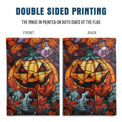 Spooky Pumpkin House Flag Scary Halloween Flags for Outside 28x40 Double Sided Large Stained Glass Fall Garden Flags Autumn Yard Flag for Outdoor Porch Lawn Farmhouse Thanksgiving Decor