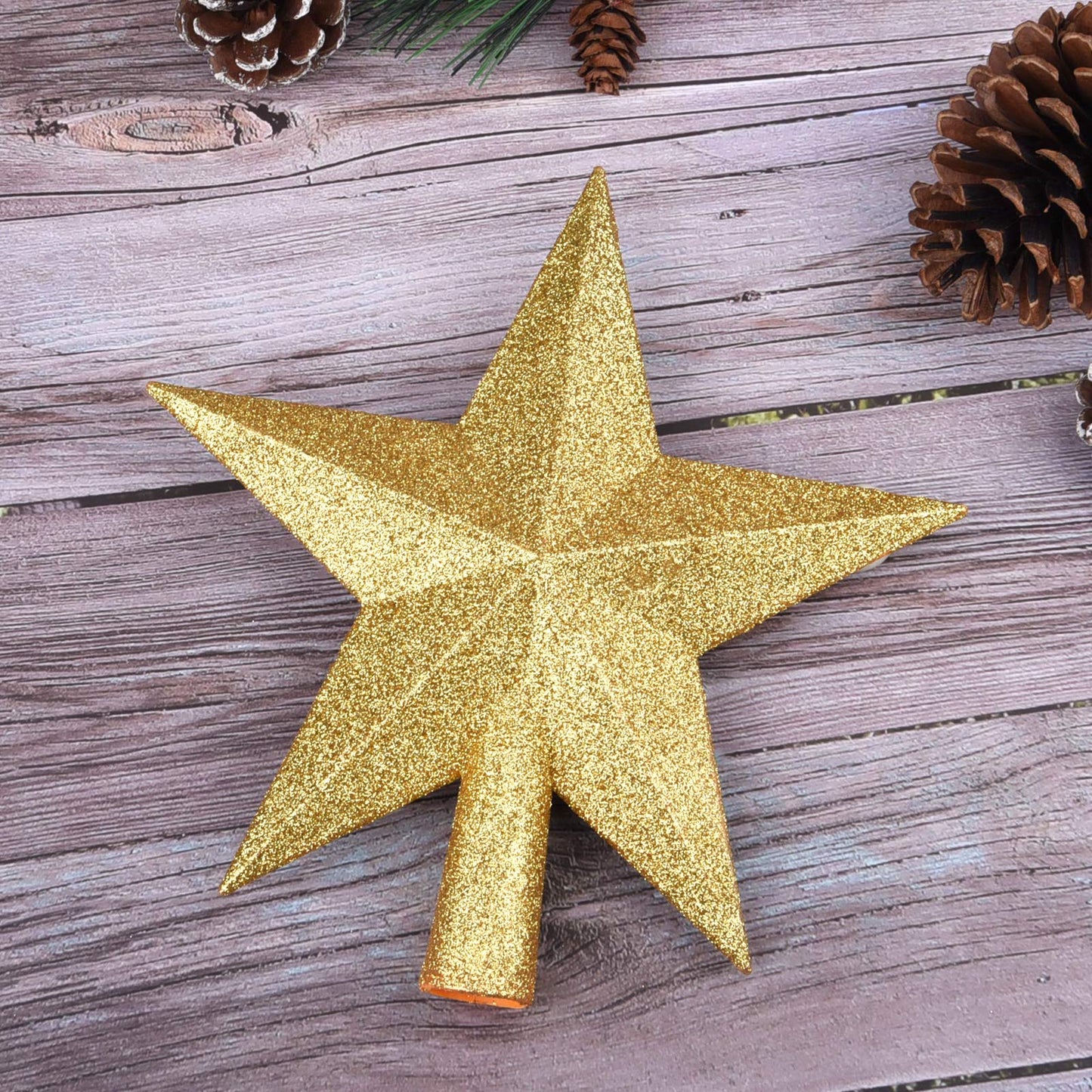 Livder 8 Inches Christmas Tree Top Crown Glitter Star Decoration (Golden)