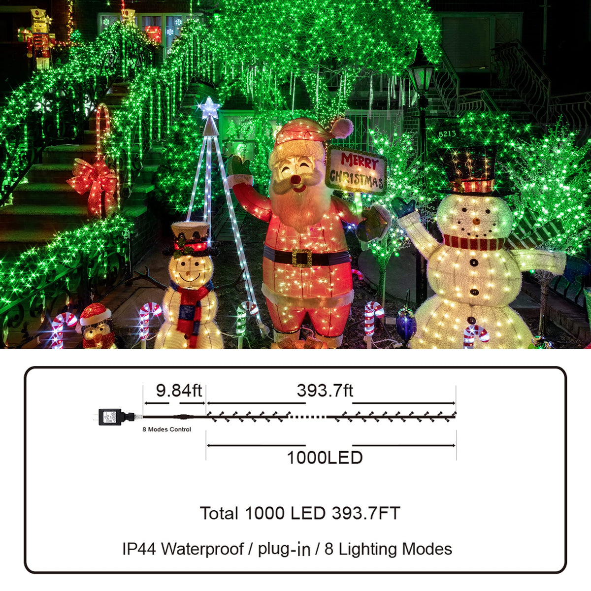 KNONEW 403ft 1000 LED Christmas String Lights Outdoor 8 Modes & Timer Fairy Light Plug in Waterproof LED Wedding Lights for Xmas Yard Tree Party Holiday Decor (Green)