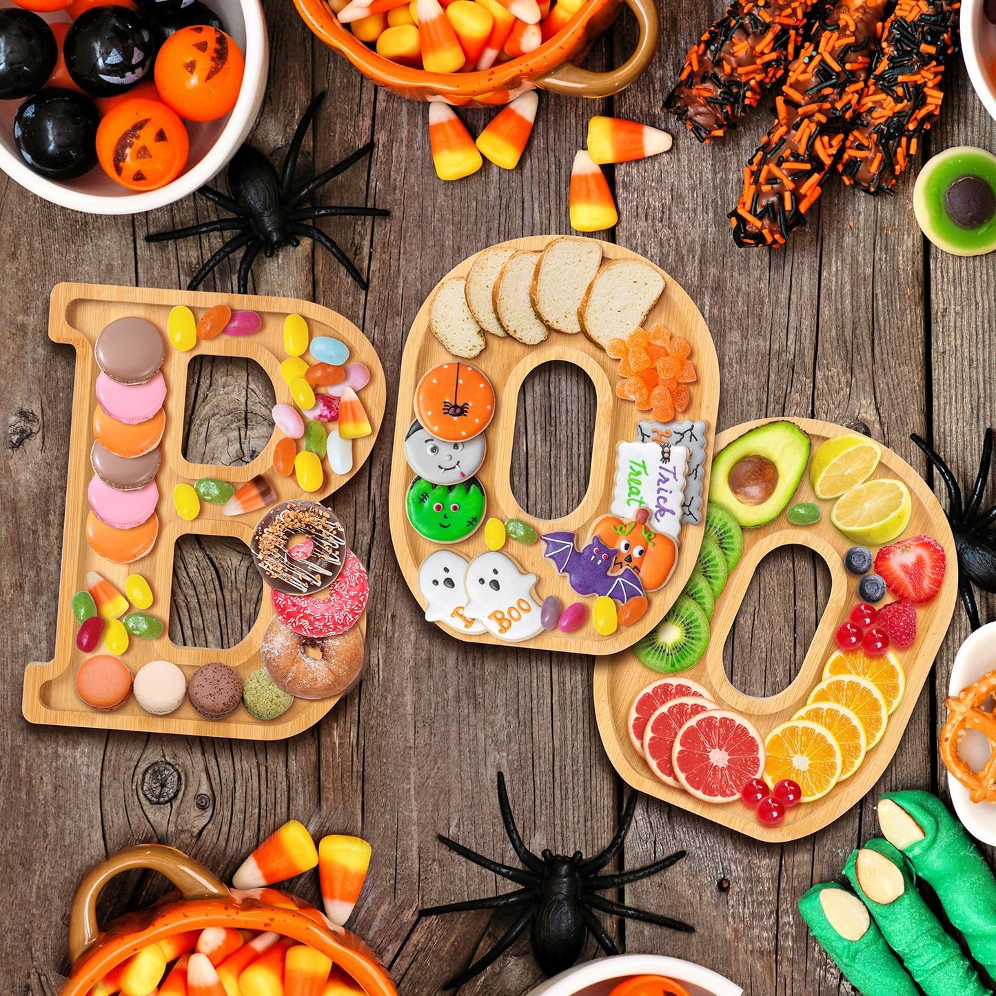 Christmas Boo Charcuterie Letters Bamboo Wood Charcuterie Christmas Board Letter Serving Tray Cheese Board Halloween Serving Tray Plates for Xmas Holiday Candy Cookie Home Party