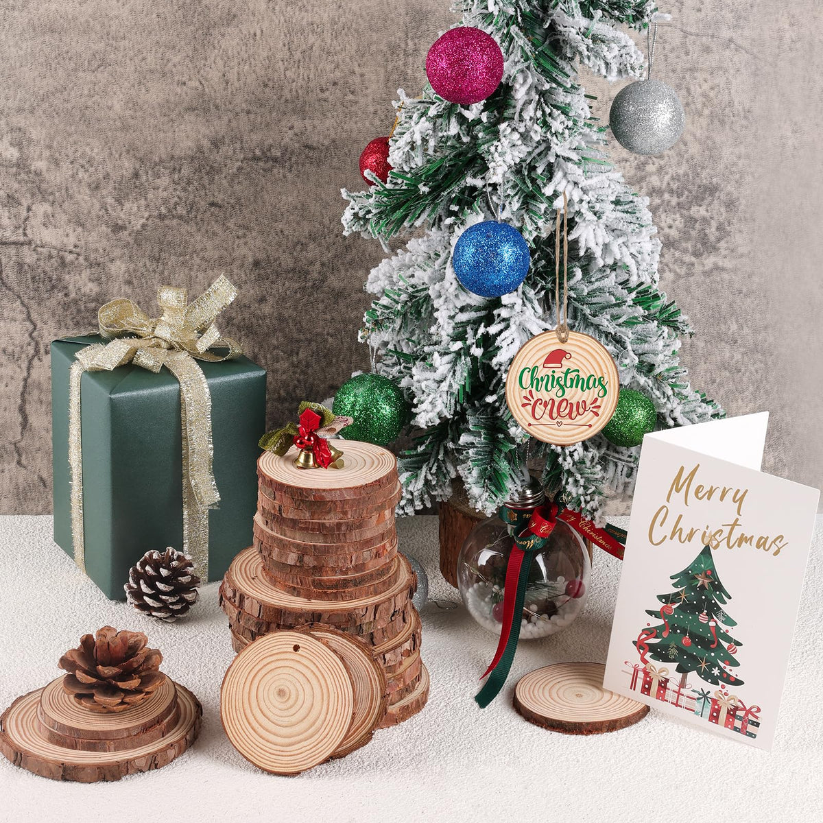 36 Pack Nature Wood Slices for Crafts,3.1-3.5In Unfinished Natural Wood Rounds.Wood Circles Predrilled with Hole and 20m Rope for Wooden Craft Supplies,Painting,Wooden Ornaments,DIY Gifts