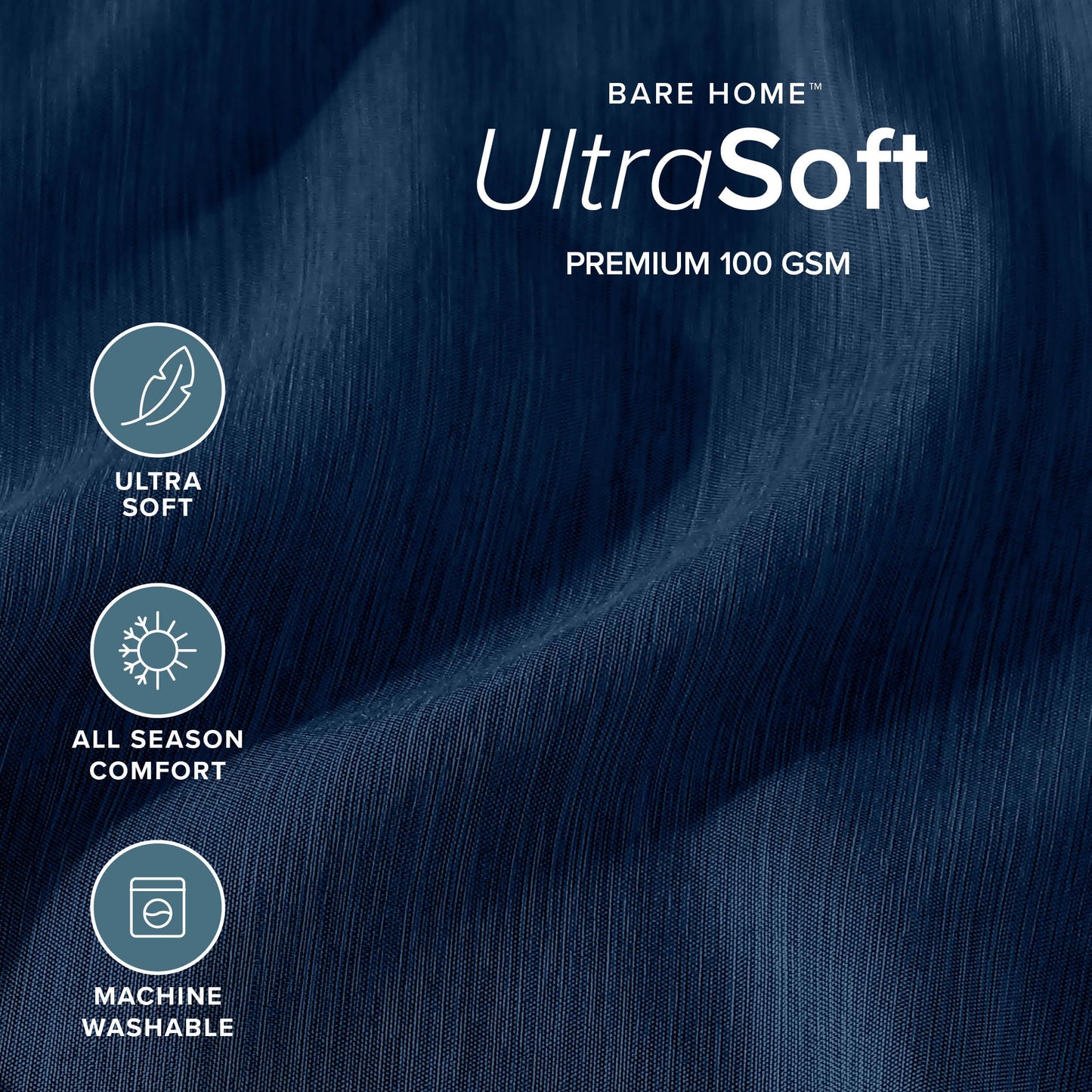 Bare Home Queen Sheet Set - Luxury 1800 Ultra-Soft Microfiber Double Brushed - Deep Pockets - Easy Fit - 4 Piece Set - Bedding Sheets & Pillowcases (Queen, Heathered Dark Blue)