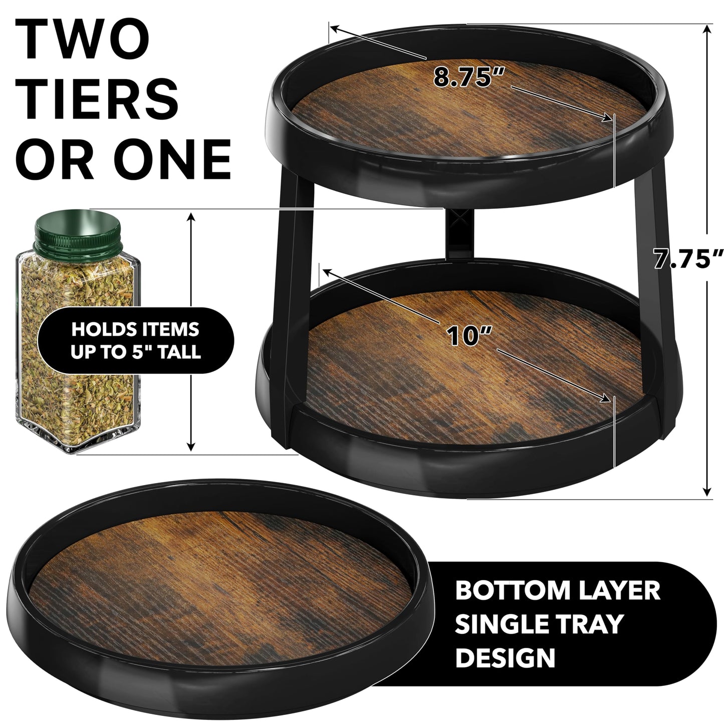 Simple Houseware 2-Tier Lazy Susan Spice Organizer, 10-Inch Diameter, Rustic Brown