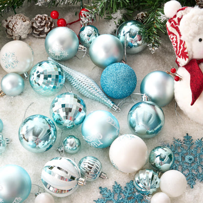Joiedomi 133 Pcs Christmas Ornaments, Blue & White Assorted Shatterproof Christmas Balls Ornaments for Xmas Tree Wreath Garland Holidays Indoor/Outdoor Party and Events