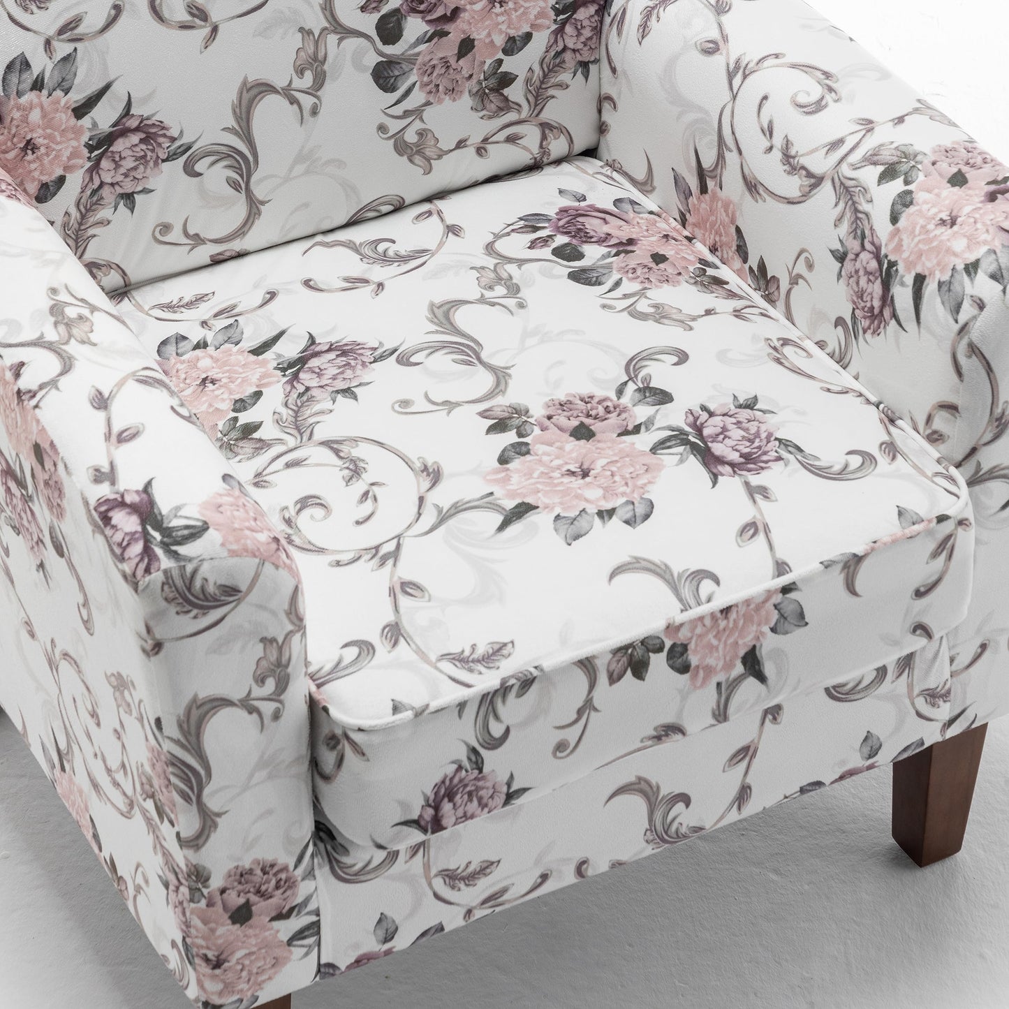 Container Furniture Direct Contemporary Accent Arm Chair with Birch Wood Frame and Velvet Upholstery, Armchair for Office and Living Room Decor, Removable Cushions, 06 Printed Fabric