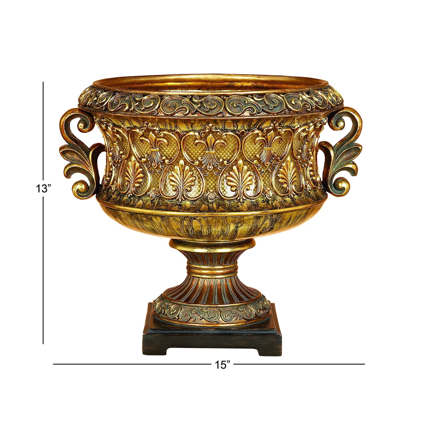 Deco 79 Polystone Decorative Decorative Bowl Ornate Decorative Container, Decorative Keepsake Box 15" x 10" x 13", Gold