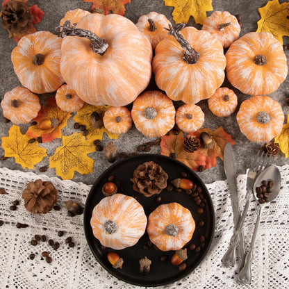 Benjia 16 Pcs Artificial Pumpkins Fall Decorations, Large Terracotta Fake Pumpkin Decorative Foam Faux Pumpkins for Indoor Outdoor Autumn Harvest Halloween Thanksgiving Table Decorations (Terracotta)