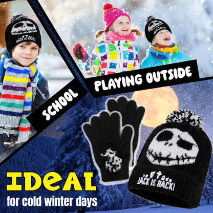 Disney The Nightmare Before Christmas Beanie Hat Gloves Set for Girls Teens, 6-14 Yrs, 2 Pc Set Travel Winter Gifts for Girls (6-14 Years, Black Jack)