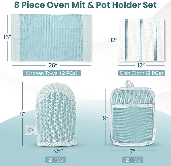 Casa Platino Oven Mitts and Pot Holders Sets, 8-Piece – 500°F Heat Resistant