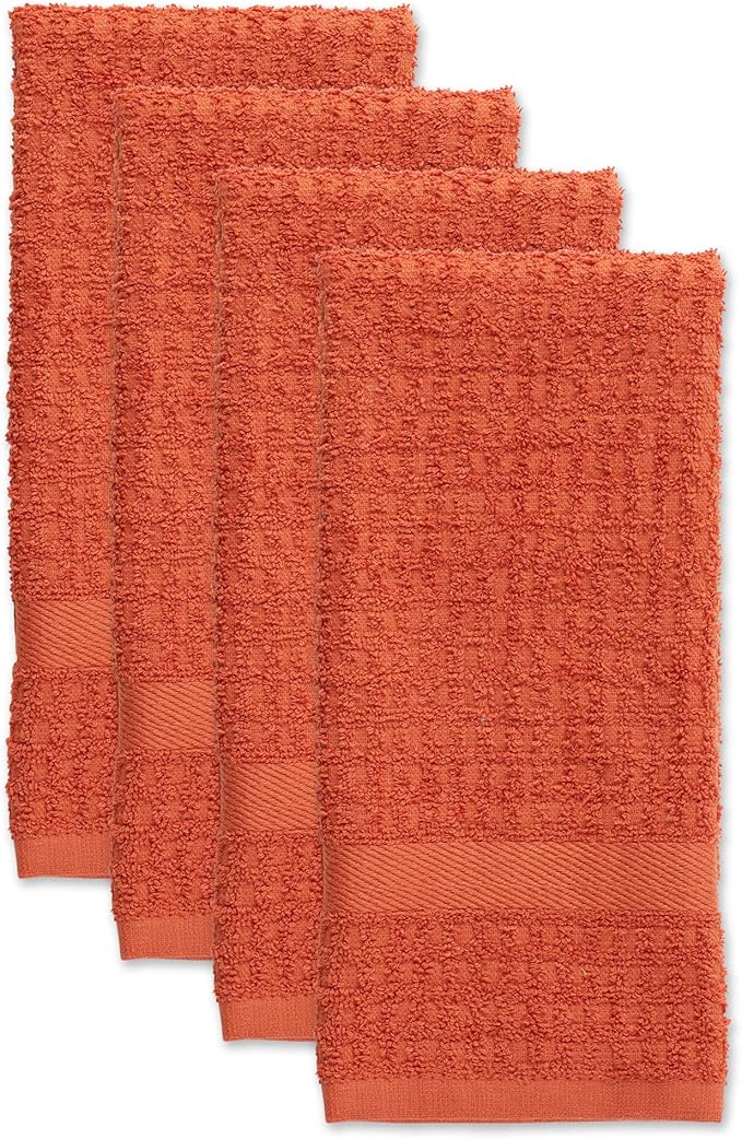 DII Basic Terry Collection Waffle Dishtowel Set, Solid Spice, 4 Piece