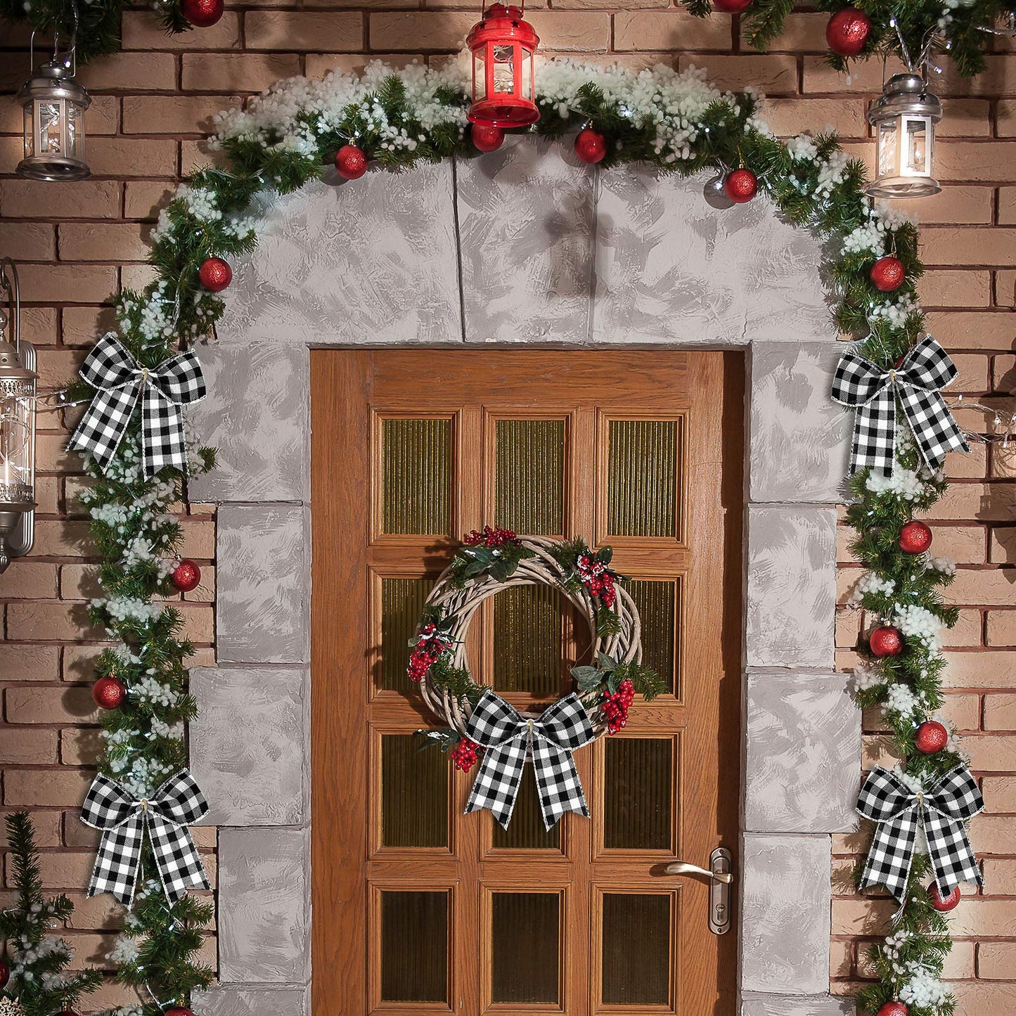 WILLBOND 12 Pieces Buffalo Plaid Bows Burlap Decorative Velvet Bows for Wreaths for Gift Wrap Christmas Party Decoration(Black and White,6 x 6 Inch)
