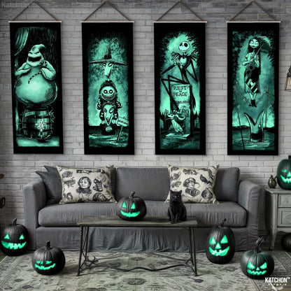 KatchOn Spooky Stretching Portrait - 47x16 Inch, Pack of 4 | Haunted Mansion & Skeleton Banner for Halloween Decorations Indoor, Outdoor | Halloween Wall Decorations