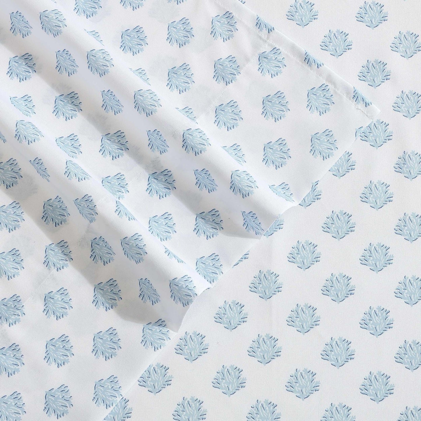 Nautica - Sheet Set, Breathable & Cooling Microfiber Bedding with Matching Pillowcase, Deep Pocket, Fully Elasticized (Coastal Coral Ocean Breeze Blue, Twin)