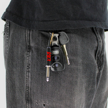 P Pluginz Jack Rack Wall mounting Key Hanger. Includes 4 Guitar Plug Keychains and Wall mounting Hardware. (Slayer)