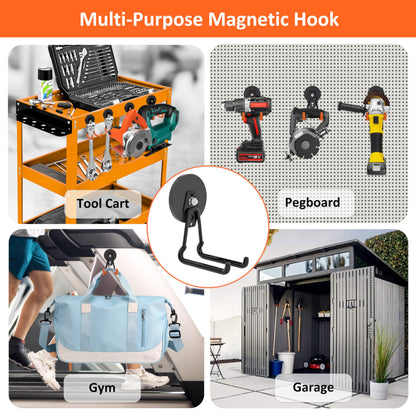 ENUODA Strong Magnetic Hooks Heavy Duty Upgraded Large Magnet Garage Hooks, Magnetic Tool Holder for Container, Locker, Container, Garden Tool, Toolbox, Power Tool, Broom, 2PCS