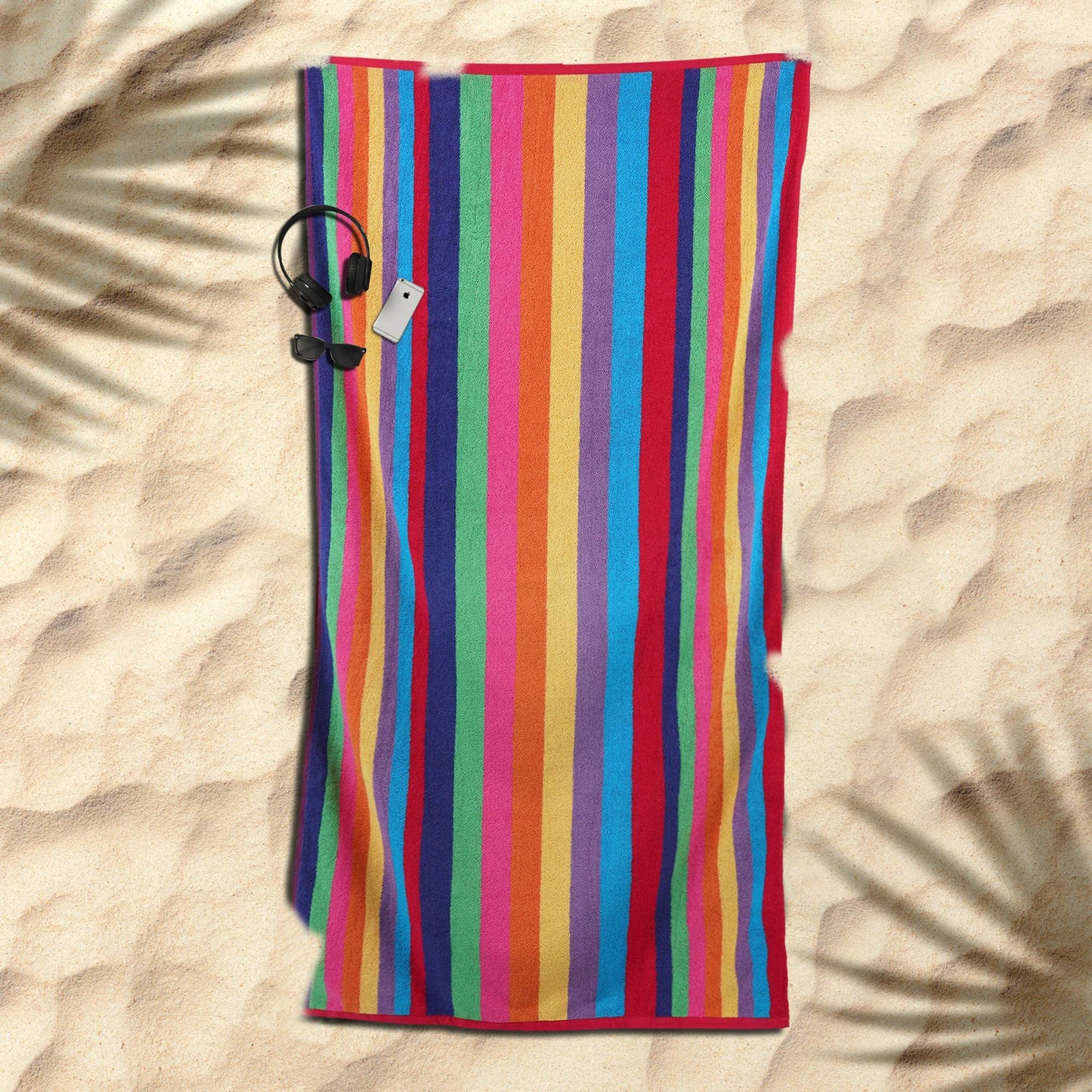 SweetNeedle Beach Towels for Adults Pack of 2 - Miami Vibe Multi Cabana Stripe Classic - 100% Cotton Terry Ringspun Pool Towel, Quick Dry, Super Absorbent Swimming large towel, 76 x 152 cm