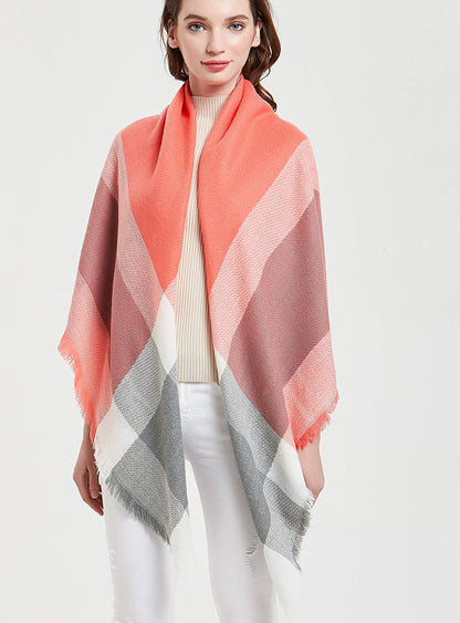 Wander Agio Womens Warm Blanket Scarf Square Shawls Infinity Scarves Stripe Plaid Orange Colour 9