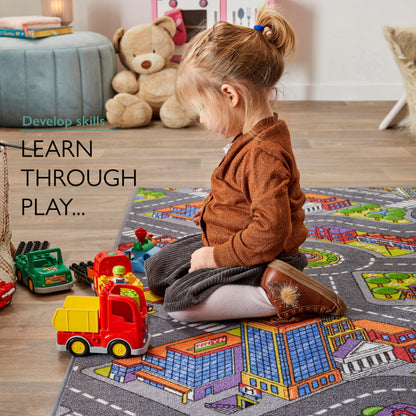 Carpet Studio Big City Play Mat 95x200cm, Non Slip Kids Rug, Road Mat Car, Boys & Girls, Bedroom Rug Children, Washable