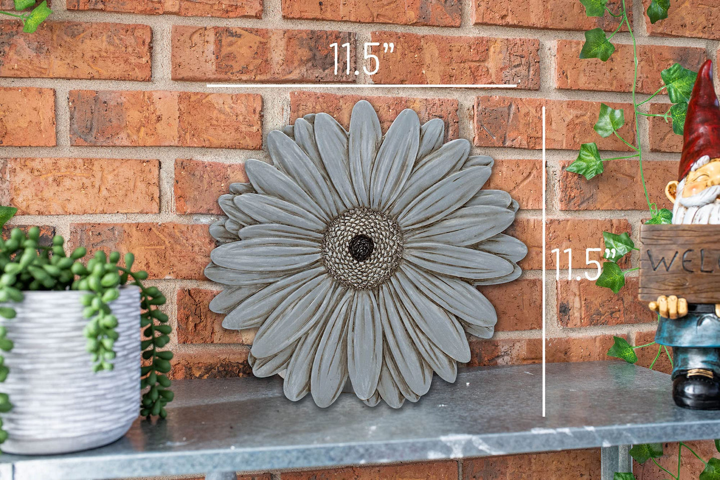 NAT & Jules Gerbera Daisy Flower Shaped Dimensional Indoor Outdoor 12 inch Cast Resin Decorative Garden Stepping Stone, Patio, Walkway Sculpture Yard Art, Stone Grey