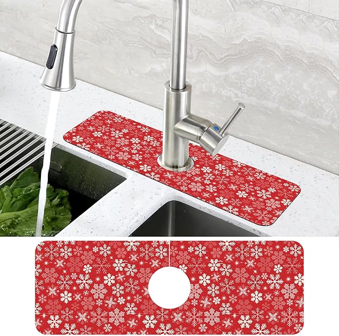 Christmas Snowflake Kitchen Sink Splash Guard Mat Absorbent Fast Drying Mat