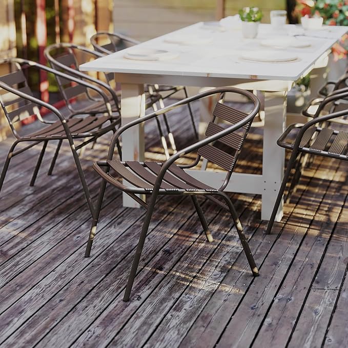 Flash Furniture Lila Bronze Metal Restaurant Stack Chair with Metal Slats