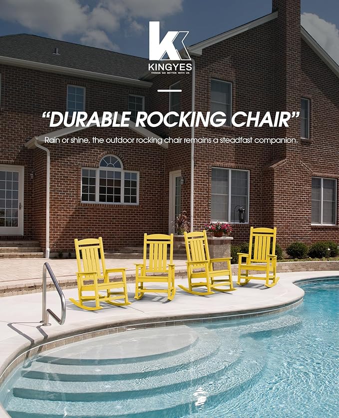 KINGYES Outdoor Rocking Chair Set of 2, High Density Polyethylene Patio Rocking Chairs with 330lbs Support for Adults, Yellow