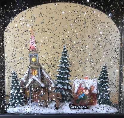 Raz Imports Town Scene Black Musical Lighted Water Lantern Figurine 11 Inch