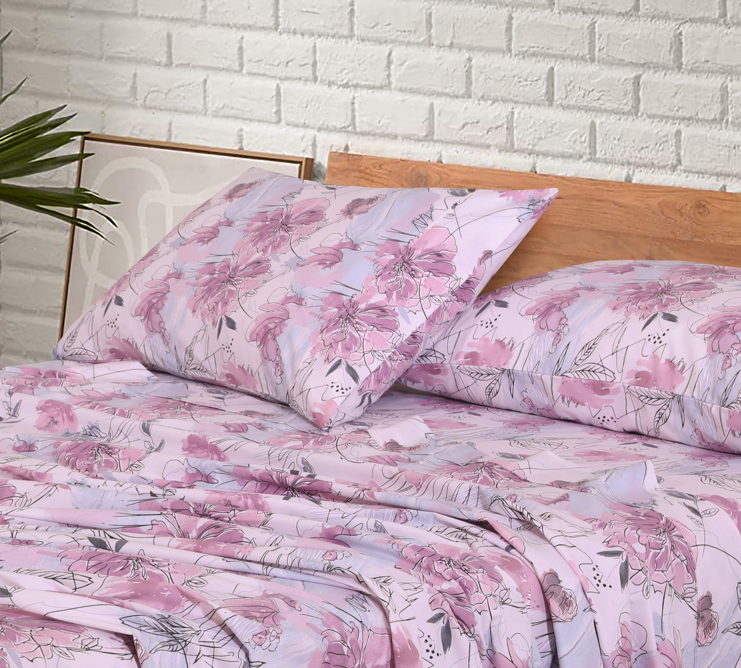 RUVANTI 100% Cotton Percale Sheets Queen Size, Lilac Floral