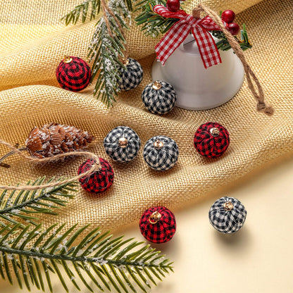 WILLBOND 36 Pieces Mini Christmas Balls Ornaments Red and Black Buffalo Plaid Christmas Hanging Ornaments 0.8 Inch Shatterproof Small Xmas Tree Fabric Ball Wreath Pendant for Holiday Party Decorations